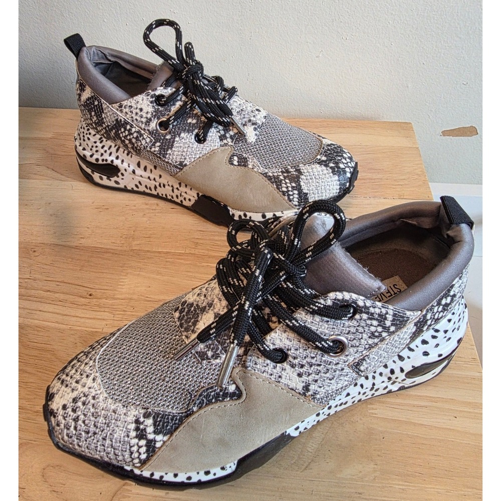 Steve Madden Womens 7.5 Cliff Sneaker Animal Print Snakeskin Cheetah Mixed Media